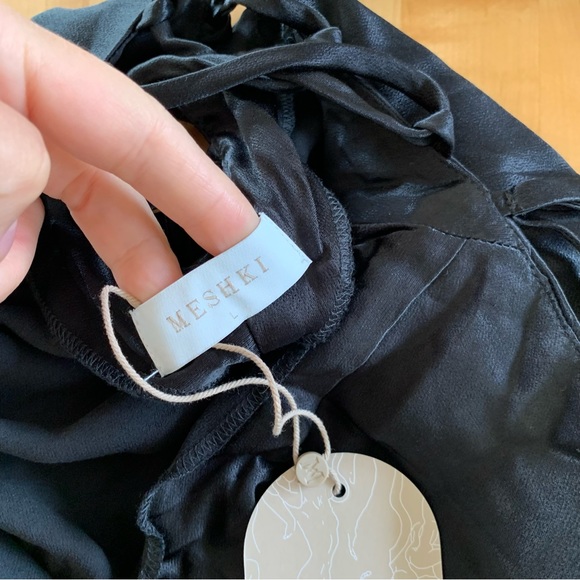 Meshki Slip Dress Cora Black Tie Back Slinky Cocktail Gown Long Bias Cut Size L - Picture 9 of 12